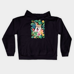 Tropical Red White Corgi 2 Kids Hoodie